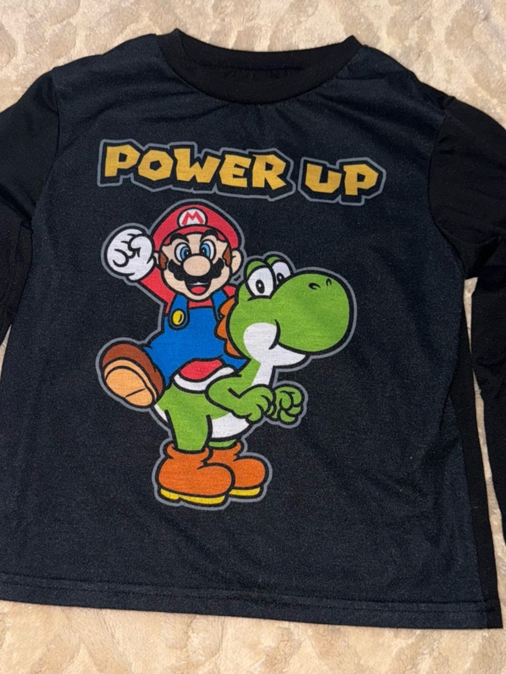 Super Mario 'Power Up' Black Kids Long-Sleeve Tee